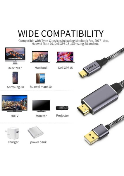 Type-C'den Hdmı'ya 2 In 1 Kablo Type-C 3.1 Display Port Modlu Aynı Anda Şarj ve Görüntü Aktarımı