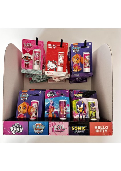 Lipcare Pamuk Şeker Sonic-Paw Petrol-Hello Kitty-My Little Pony-L.O.L. Dudak Kremi 36'lı Stant 5 gr