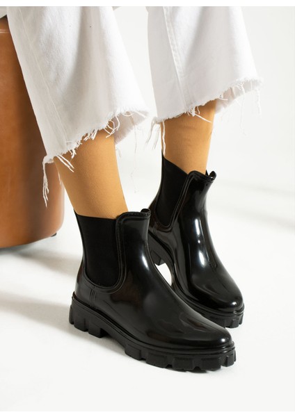 Kadın Siyah Su Geçirmez Yağmur Botu