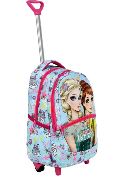 Çekçekli Okul Çantası Çekmeli Okul Çantası Tekerlekli Okul Çantası Mavi Frozen