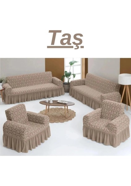 Jakarlı 3+3+1+1 Koltuk Takımı Örtüsü. Lastikli, Esnek, Yıkanabilir Koltuk, Kanepe, Çekyat Kılıfı