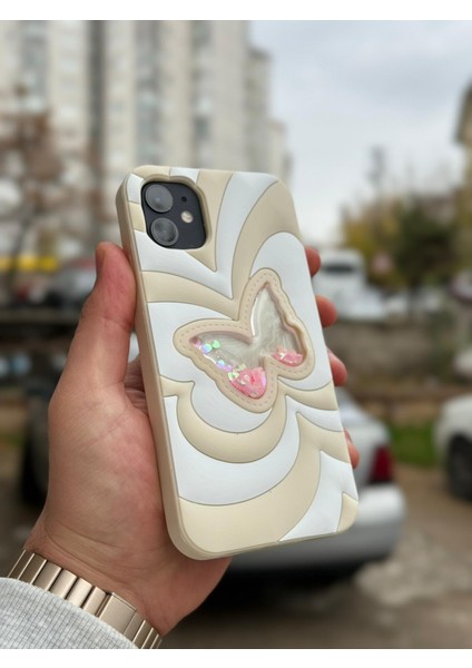 iPhone 11 Kılıf Sihirli Kelebek Içi Sıvılı Simli Figür Liquid Yumuşak Esnek Renkli Silikon Butterfly