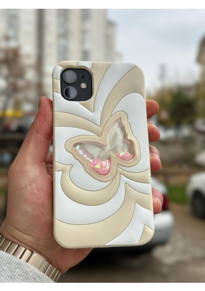 iPhone 11 Kılıf Sihirli Kelebek Içi Sıvılı Simli Figür Liquid Yumuşak Esnek Renkli Silikon Butterfly