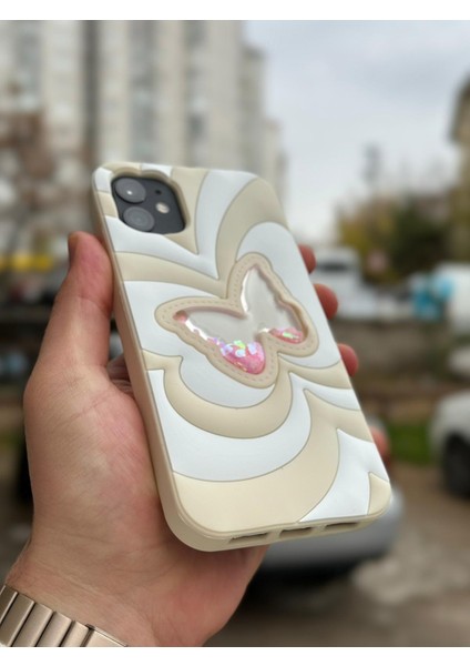 iPhone 11 Kılıf Sihirli Kelebek Içi Sıvılı Simli Figür Liquid Yumuşak Esnek Renkli Silikon Butterfly