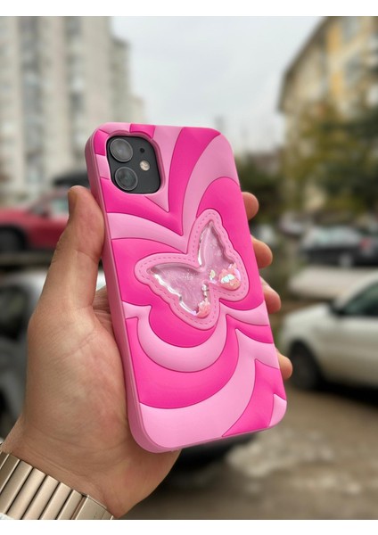 iPhone 11 Kılıf Sihirli Kelebek Içi Sıvılı Simli Figür Liquid Yumuşak Esnek Renkli Silikon Butterfly