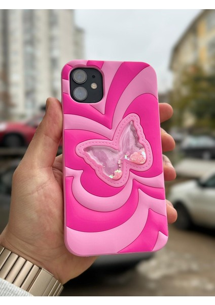 iPhone 11 Kılıf Sihirli Kelebek Içi Sıvılı Simli Figür Liquid Yumuşak Esnek Renkli Silikon Butterfly