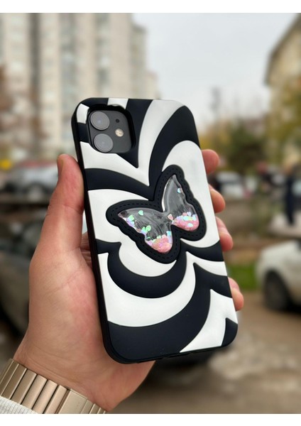 iPhone 11 Kılıf Sihirli Kelebek Içi Sıvılı Simli Figür Liquid Yumuşak Esnek Renkli Silikon Butterfly