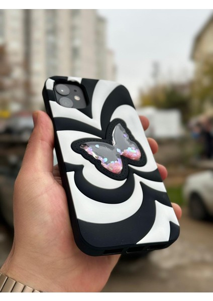 iPhone 11 Kılıf Sihirli Kelebek Içi Sıvılı Simli Figür Liquid Yumuşak Esnek Renkli Silikon Butterfly