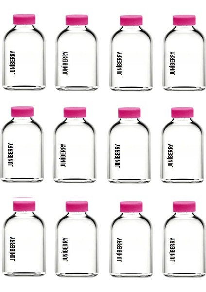JUNİBELİW 12 Adet 50ML Cam Şişe Pembe Plastik Kapaklı Çok Amaçlı Shot Şişesi Meyve Suyu Shot Şişesi 12X50ML