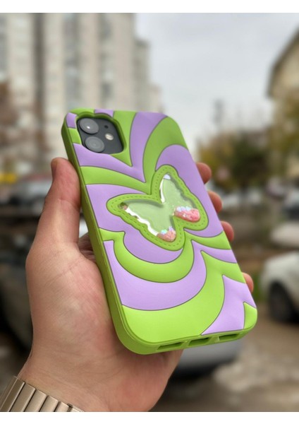 iPhone 11 Kılıf Sihirli Kelebek Içi Sıvılı Simli Figür Liquid Yumuşak Esnek Renkli Silikon Butterfly