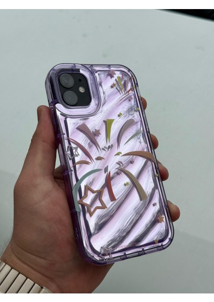 iPhone 11 Kılıf Hologrom Dalgalı Airbaq 3D Grafiti Casetify Desenli Figür Kabartma Liquid Neon Renk