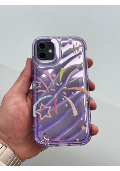 iPhone 11 Kılıf Hologrom Dalgalı Airbaq 3D Grafiti Casetify Desenli Figür Kabartma Liquid Neon Renk