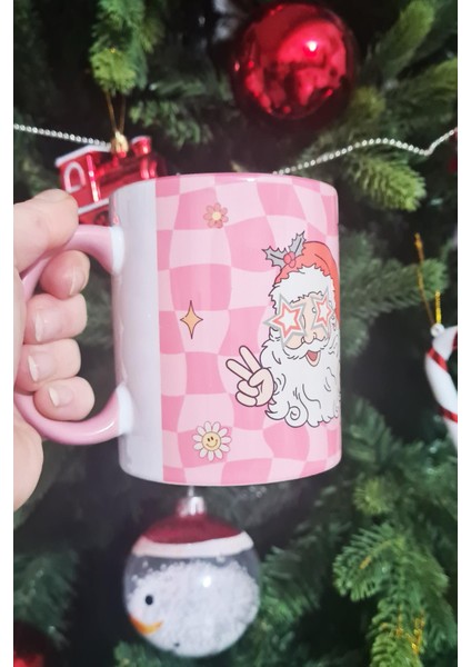 Retro Groovy Santa Tasarım Yılbaşı Hediyesi Pembe Kupa Bardak fırsatları