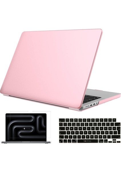 Novstrap Apple Macbook Pro 14 Inç M3 A2992 A2918 ile Uyumlu Parlak Kılıf + Siyah Klavye Kılıfı +Film