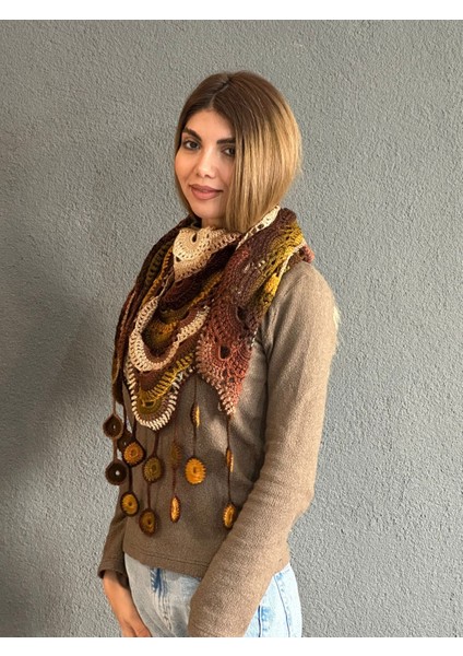 El Örgüsü Renkli Ombre Desenli Şal Boyunluk Kadın Şal Püsküllü Şal fırsatları