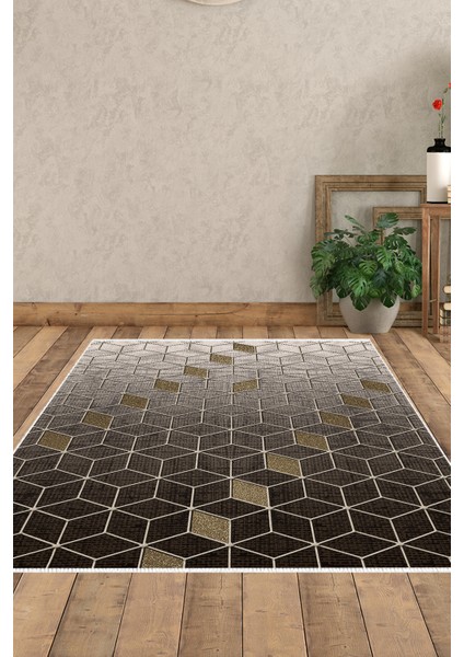 Dijital Salon Halısı Trend Keçe Kaymaz Taban Modern Daire Gri