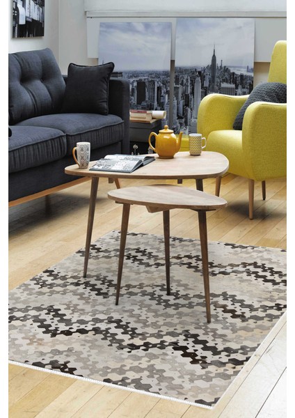 Dijital Salon Halısı Yıldız Deri Kaymaz Taban Modern Leighton Pembe