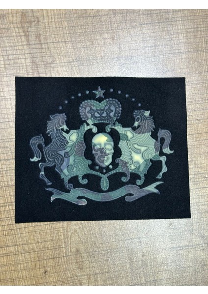 18X14 cm Deri Tasarım Kuru Kafa Arma Yama Dikiş Hobi Aksesuarı
