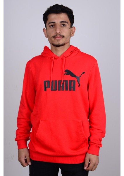 586688-11 Kırmızı Puma Baskılı Kapüşonlu Erkek Sweat