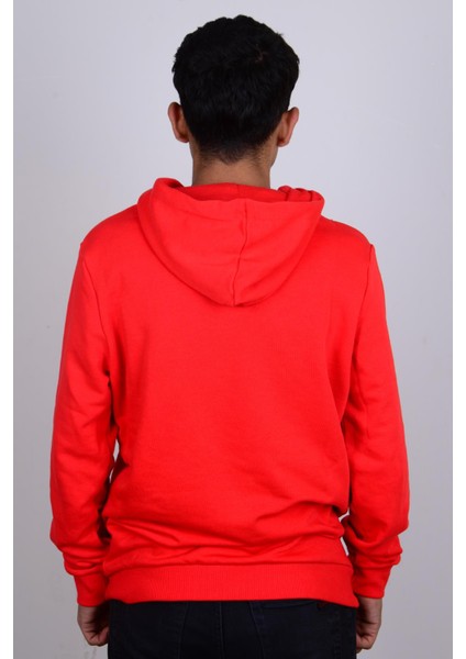 586688-11 Kırmızı Puma Baskılı Kapüşonlu Erkek Sweat