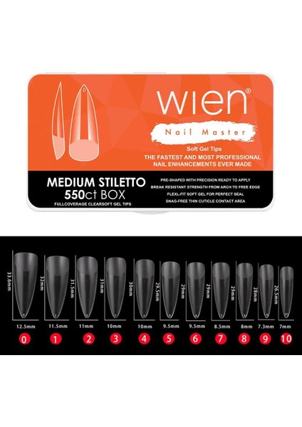 Yeni Nesil Protez Tırnak Jel Tips Soft Gel Tips Medium Stiletto 550 Adet