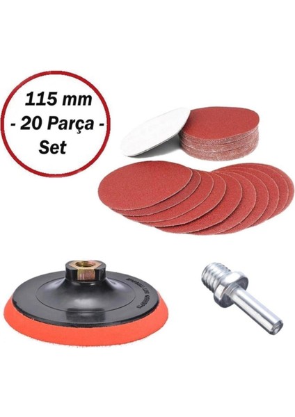 Cırt Zımpara Seti + Matkap Aparatı 115 mm (20 Parça)