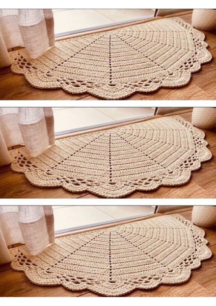 %100 El Örgüsü Balkon/ Kapı Önü Yarımay Paspas 90X46 cm