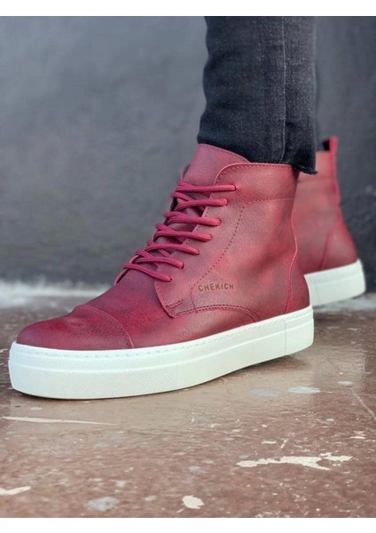 CH029 Cbt Vulcanized Lace Up Erkek Bağcıklı Rahat Taban Yarım Bilek Bot Bordo