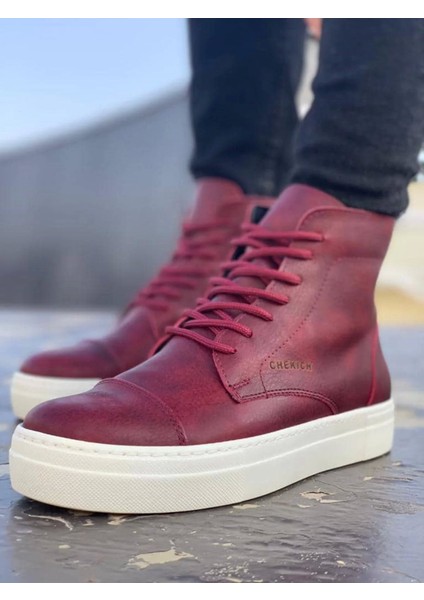 CH029 Cbt Vulcanized Lace Up Erkek Bağcıklı Rahat Taban Yarım Bilek Bot Bordo