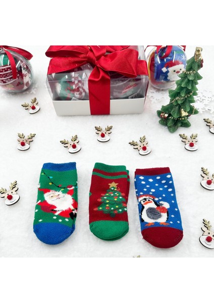 Bebek 3'lü Yeni Yıl Çorabı Yılbaşı Çorap Noel Baba