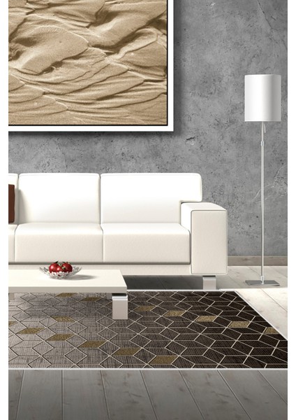 Dijital Salon Halısı Yıldız Deri Kaymaz Taban Modern Daire Gri