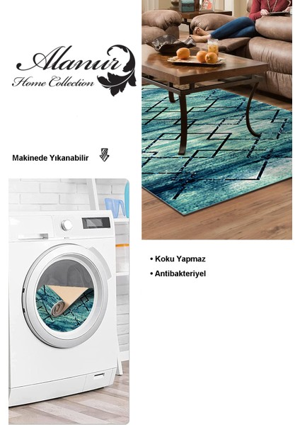 Dijital Salon Halısı Yıldız Deri Kaymaz Taban Modern Zanna Mavi modelleri