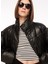 Siyah Kadın Mont Onlanja Faux Leather Oversıze Puffe 4