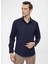 Slim Fit Klasik Yaka Armürlü Lacivert Erkek Gömlek GM2024700424 2