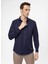 Slim Fit Klasik Yaka Armürlü Lacivert Erkek Gömlek GM2024700424 5