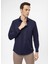 Slim Fit Klasik Yaka Armürlü Lacivert Erkek Gömlek GM2024700447 5