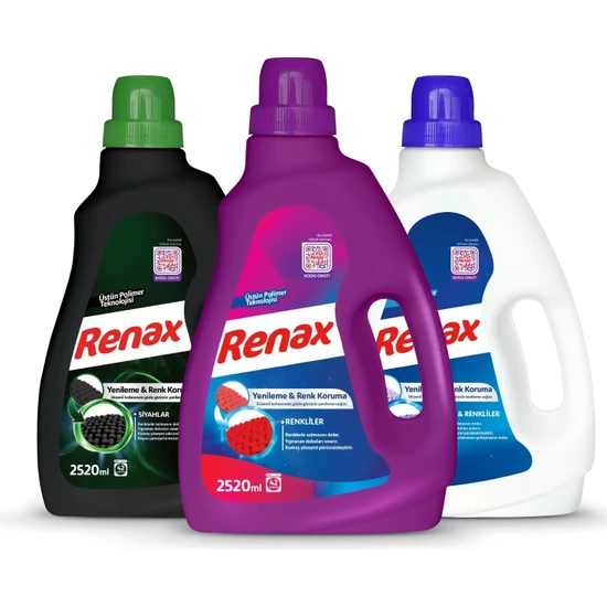 Renax Sıvı Çamaşır Deterjanı 2520 ml - 3 Lü Paket (Renkliler + Beyazlar + Siyahlar)