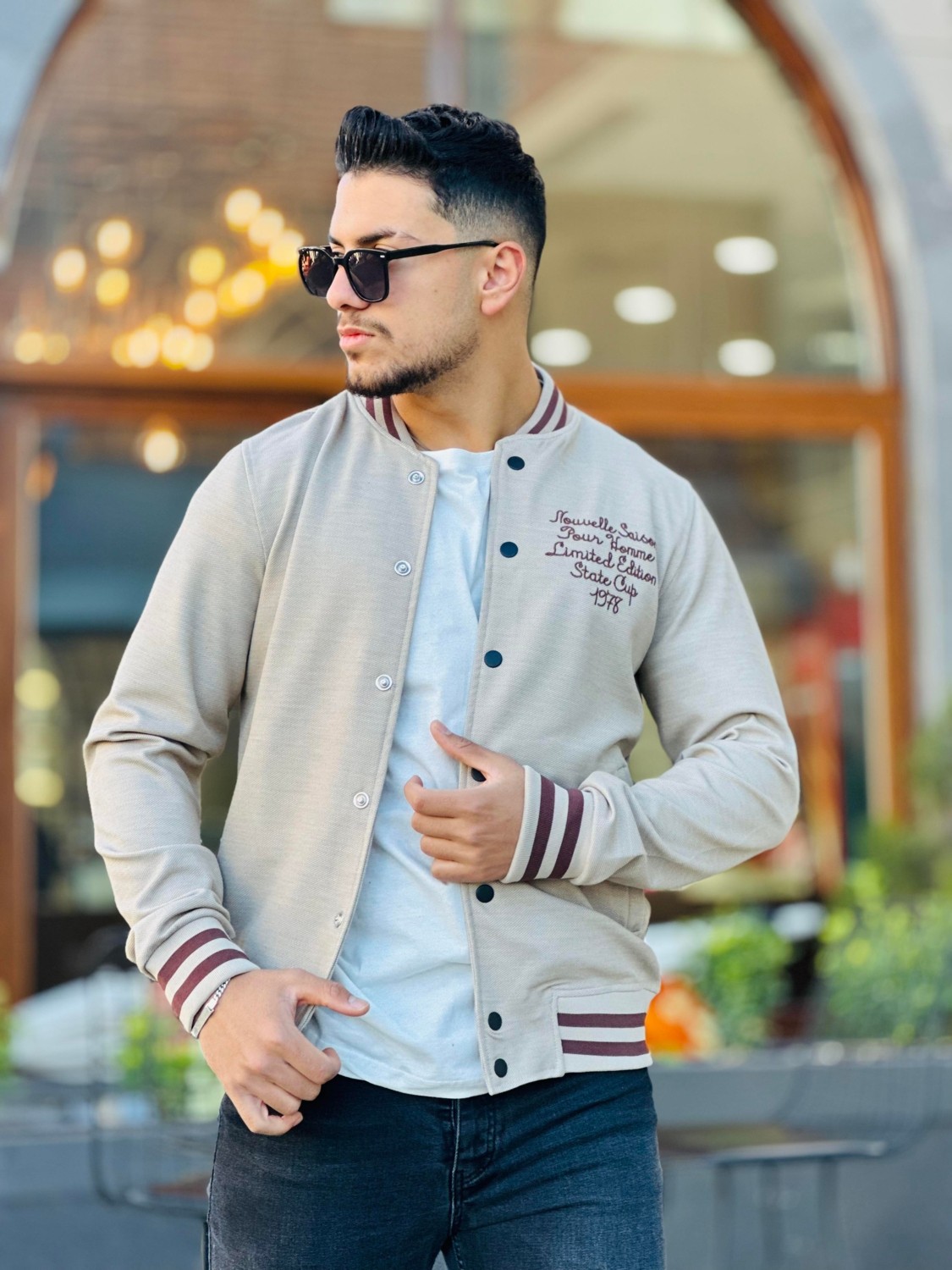 Miron Ekru Pike Dokulu Nakış Detaylı Regular Fit Kolej Ceket görsel 5