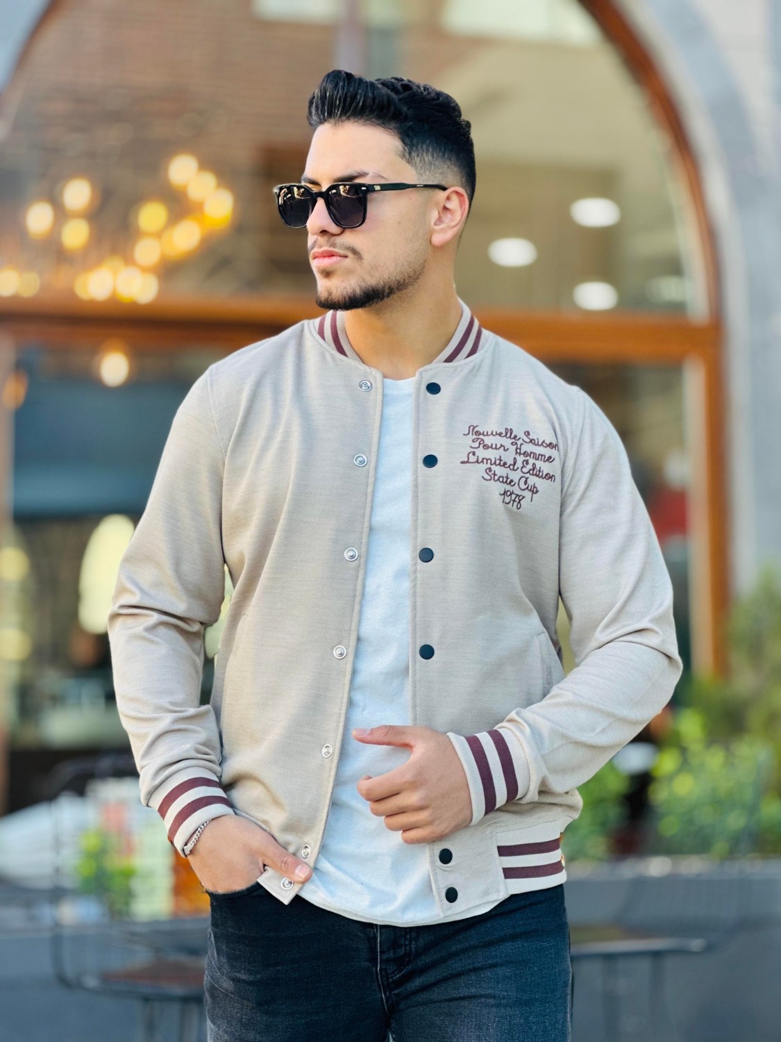 Miron Ekru Pike Dokulu Nakış Detaylı Regular Fit Kolej Ceket görsel 6