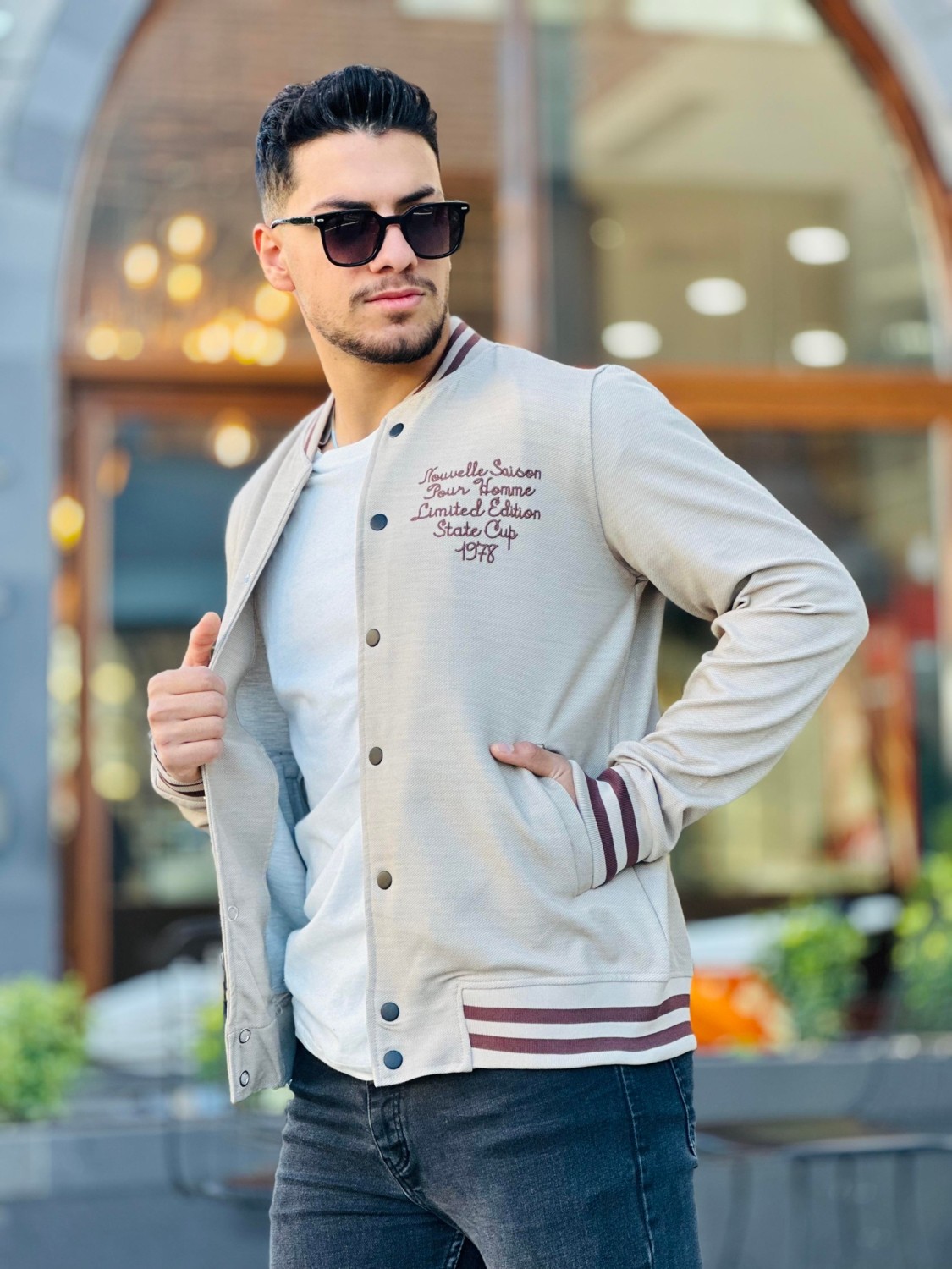 Miron Ekru Pike Dokulu Nakış Detaylı Regular Fit Kolej Ceket görsel 7