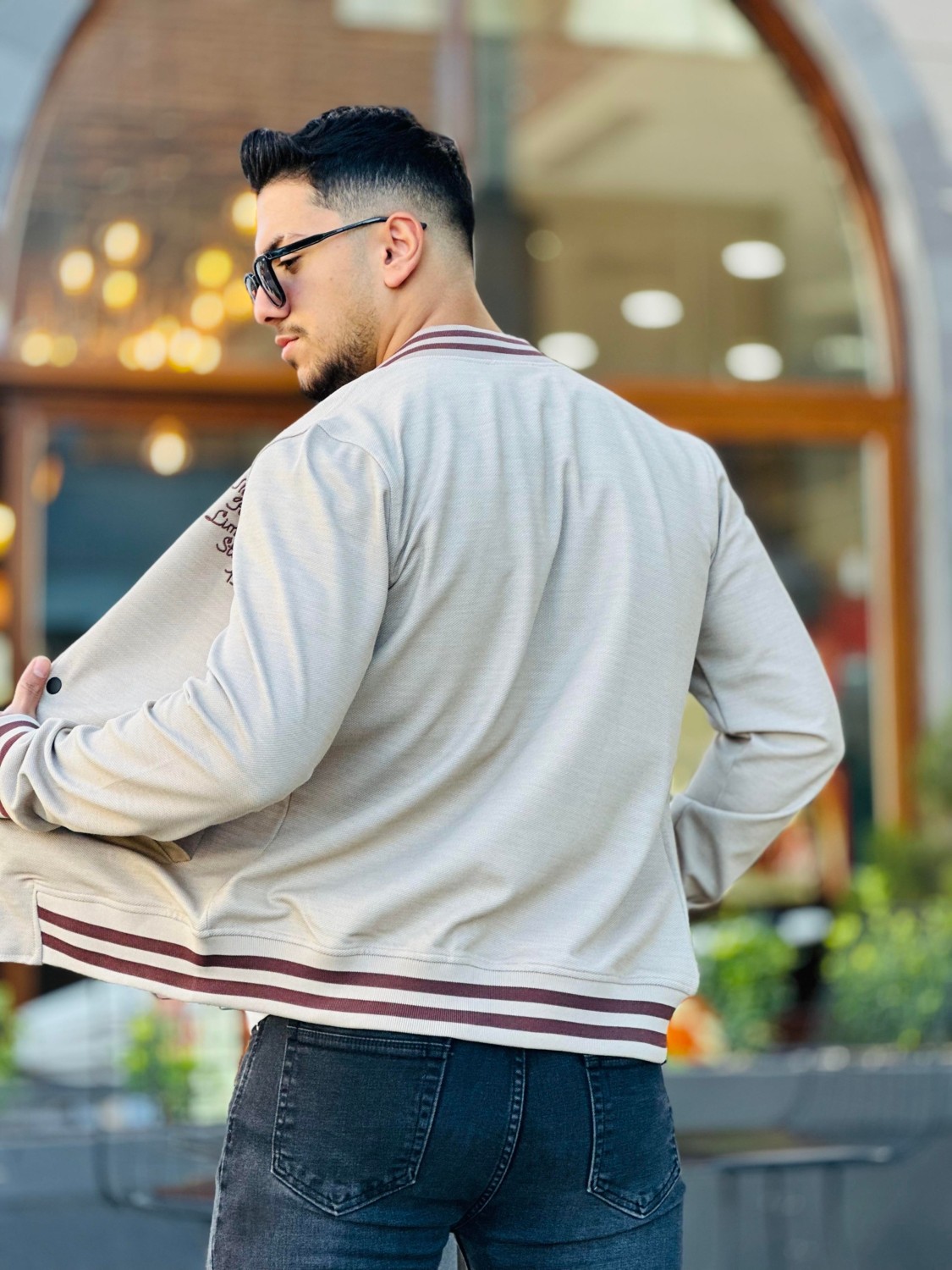 Miron Ekru Pike Dokulu Nakış Detaylı Regular Fit Kolej Ceket görsel 8
