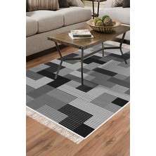 Dekoreko Dijital Salon Halısı Trend Keçe Kaymaz Taban Saçaklı Modern Andrina Gri