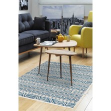 Dekoreko Dijital Salon Halısı Yıldız Deri Kaymaz Taban Iskandinav Adelia  Lacivert