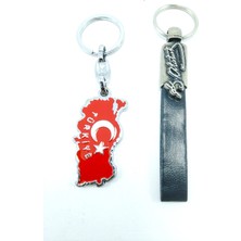 Biuti Atatürk Imzası Suni Deri Anahtarlık + Metal Türkiye Haritası Bayrak Anahtarlık Hediyelik Ikili Set