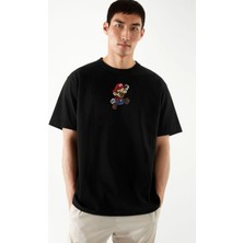 Swozz Mario Baskılı Siyah Oversize Tshirt