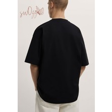 Swozz Motive Minimal Tasarımlı Yüksek Kaliteli Siyah Penye  Tshirt