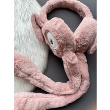 Tarz Çocuk Hareketli Oynar Kulaklı Peluş Tavşan Çocuk Kulak Isıtıcı Koruyucu Kulaklık - Koyu Pembe