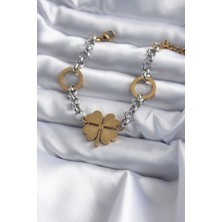 Clariss 316L Çelik Mix Renk Zincir Model Yonca Figür Kadın Bileklik