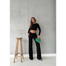 İz Grup Butik Burgu Kumaş Crop Takım