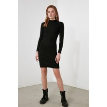 Moda Esintileri Kadın Siyah Düz Boğazlı Kaşkorse Elbise 1554